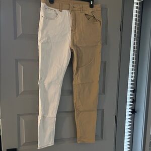 Two-Tone Beige and White Pants
